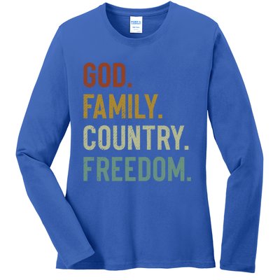 God Family Country Freedom Retro Patriotic Christian Values Cool Gift Ladies Long Sleeve Shirt