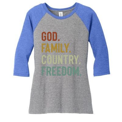 God Family Country Freedom Retro Patriotic Christian Values Cool Gift Women's Tri-Blend 3/4-Sleeve Raglan Shirt