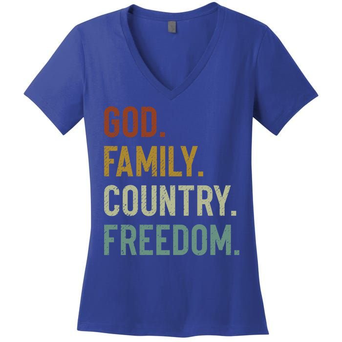 God Family Country Freedom Retro Patriotic Christian Values Cool Gift Women's V-Neck T-Shirt