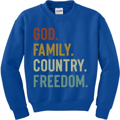 God Family Country Freedom Retro Patriotic Christian Values Cool Gift Kids Sweatshirt