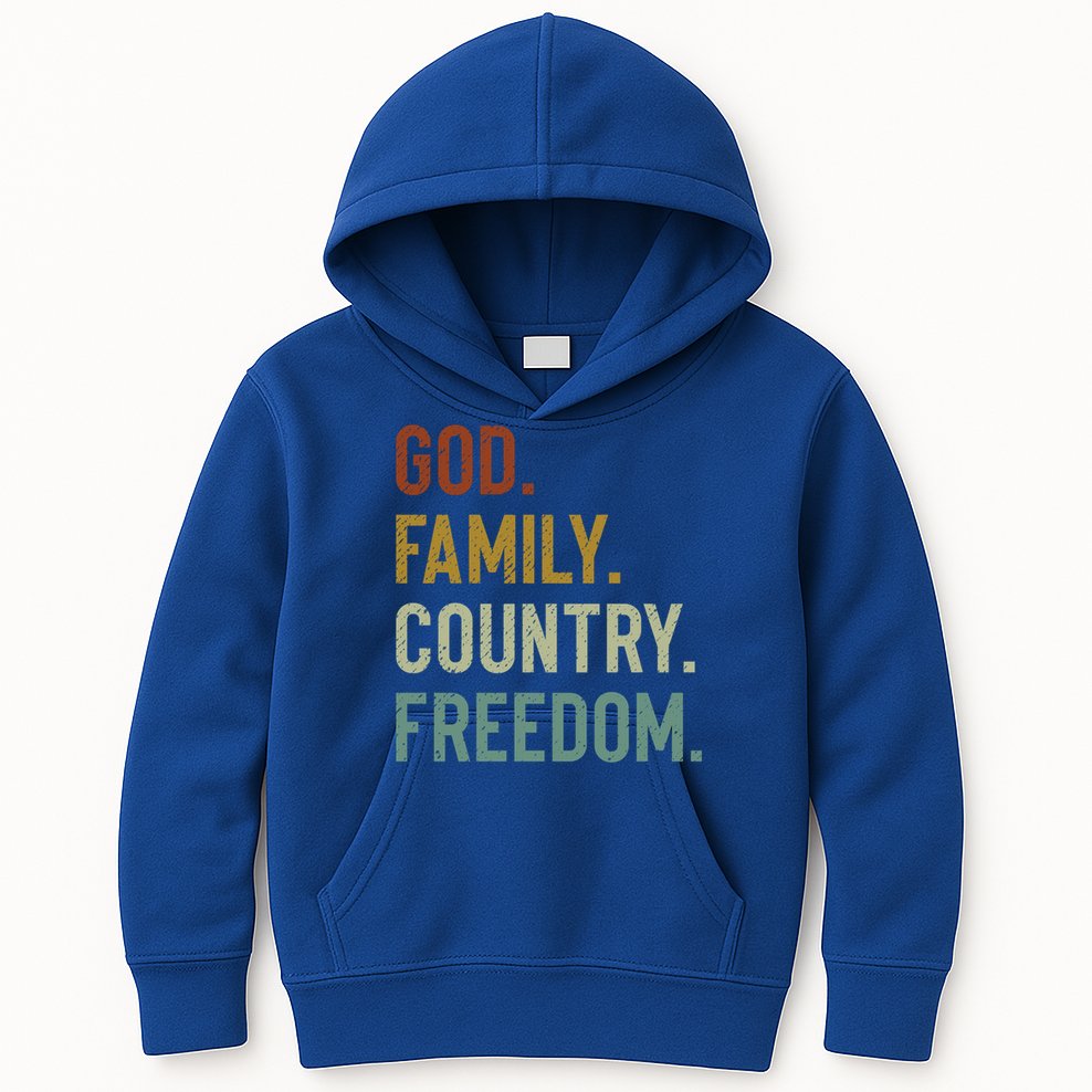 God Family Country Freedom Retro Patriotic Christian Values Cool Gift Kids Hoodie