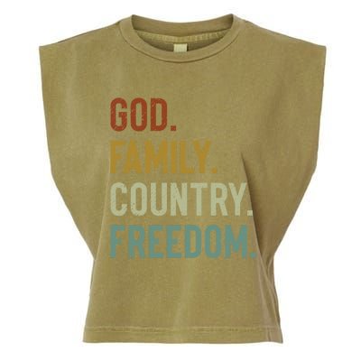 God Family Country Freedom Retro Patriotic Christian Values Cool Gift Garment-Dyed Women's Muscle Tee