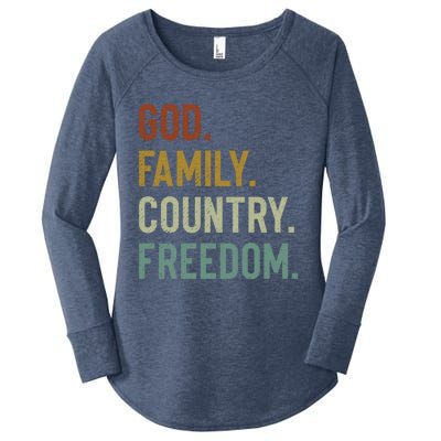 God Family Country Freedom Retro Patriotic Christian Values Cool Gift Women's Perfect Tri Tunic Long Sleeve Shirt