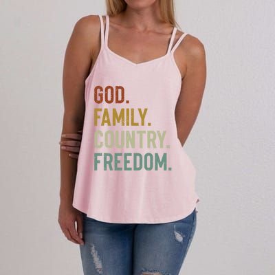 God Family Country Freedom Retro Patriotic Christian Values Cool Gift Women's Strappy Tank