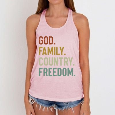 God Family Country Freedom Retro Patriotic Christian Values Cool Gift Women's Knotted Racerback Tank