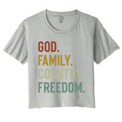 God Family Country Freedom Retro Patriotic Christian Values Cool Gift Women's Crop Top Tee