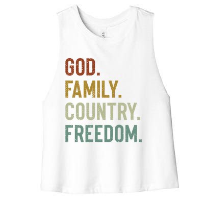 God Family Country Freedom Retro Patriotic Christian Values Cool Gift Women's Racerback Cropped Tank