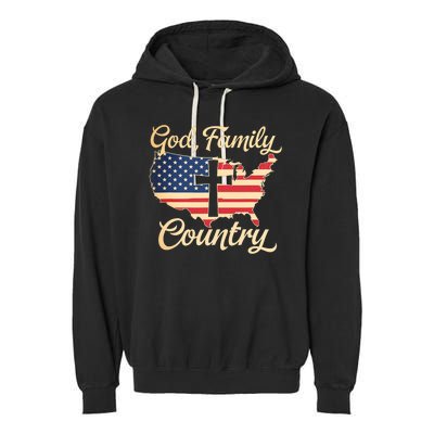 God Family Country Faith Cross Usa Patriotic Garment-Dyed Fleece Hoodie