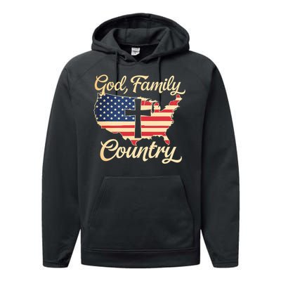 God Family Country Faith Cross Usa Patriotic Performance Fleece Hoodie