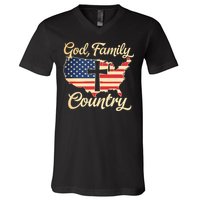 God Family Country Faith Cross Usa Patriotic V-Neck T-Shirt