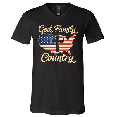 God Family Country Faith Cross Usa Patriotic V-Neck T-Shirt