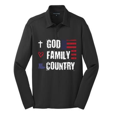 God Family Country Patriotic Veteran Soldier Memorial Day Gift Silk Touch Performance Long Sleeve Polo