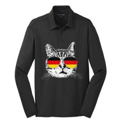 German Flag Cat Heritage Pride Germany Oktoberfest Silk Touch Performance Long Sleeve Polo