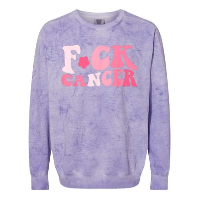 Groovy Fuck Cancer All Breast Cancer Awareness Colorblast Crewneck Sweatshirt