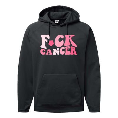 Groovy Fuck Cancer All Breast Cancer Awareness Performance Fleece Hoodie