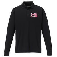 Groovy Fuck Cancer All Breast Cancer Awareness Performance Long Sleeve Polo