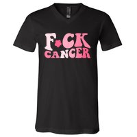 Groovy Fuck Cancer All Breast Cancer Awareness V-Neck T-Shirt