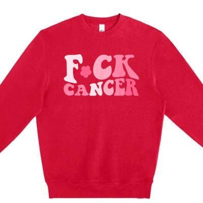 Groovy Fuck Cancer All Breast Cancer Awareness Premium Crewneck Sweatshirt