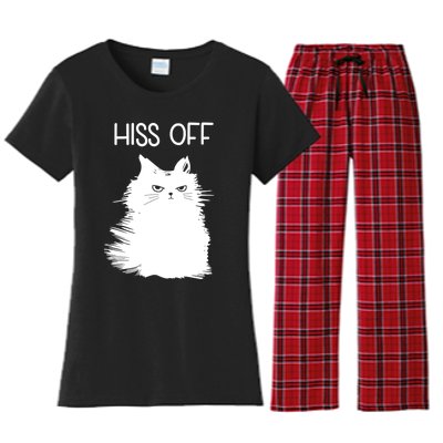 Gifts For Cat Lovers Women Men Funny Meow Cat Hiss Off Women's Flannel Pajama Set