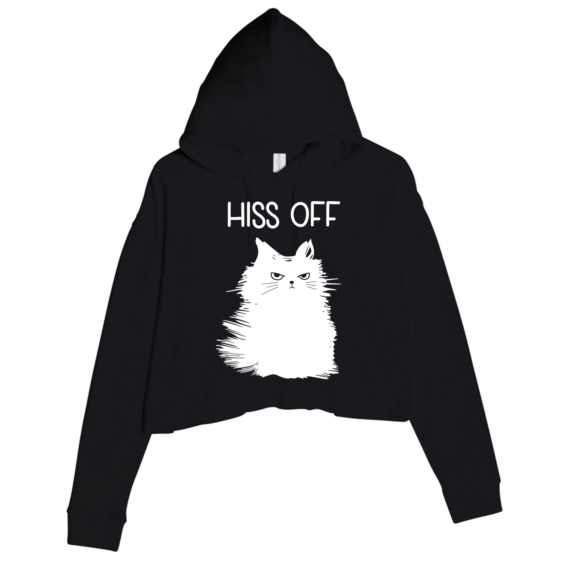 Gifts For Cat Lovers Women Men Funny Meow Cat Hiss Off Crop Fleece Hoodie