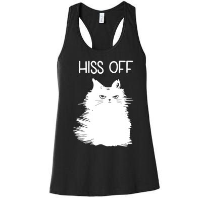 Gifts For Cat Lovers Women Men Funny Meow Cat Hiss Off Women's Racerback Tank