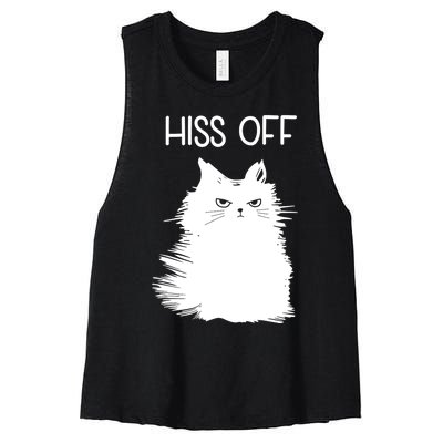 Gifts For Cat Lovers Women Men Funny Meow Cat Hiss Off Women's Racerback Cropped Tank