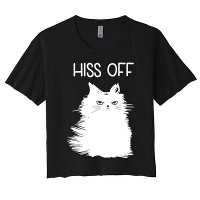 Gifts For Cat Lovers Women Men Funny Meow Cat Hiss Off Women's Crop Top Tee