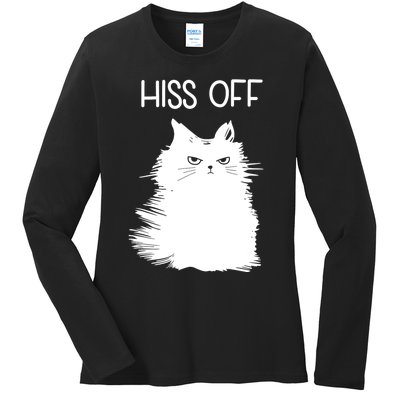 Gifts For Cat Lovers Women Men Funny Meow Cat Hiss Off Ladies Long Sleeve Shirt