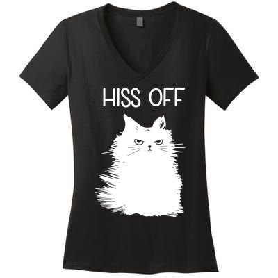 Gifts For Cat Lovers Women Men Funny Meow Cat Hiss Off Women's V-Neck T-Shirt