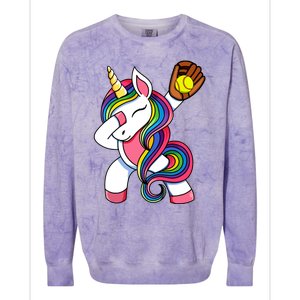 Girl Funny Dabbing Softball Unicorn Apparel Dab Colorblast Crewneck Sweatshirt