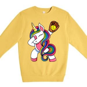 Girl Funny Dabbing Softball Unicorn Apparel Dab Premium Crewneck Sweatshirt