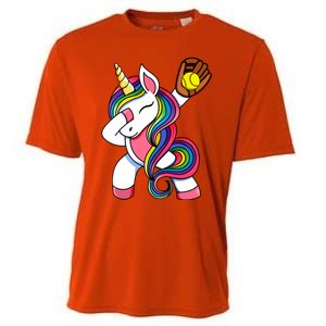 Girl Funny Dabbing Softball Unicorn Apparel Dab Cooling Performance Crew T-Shirt