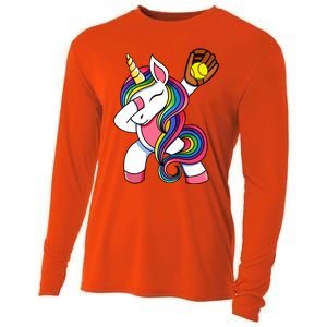 Girl Funny Dabbing Softball Unicorn Apparel Dab Cooling Performance Long Sleeve Crew