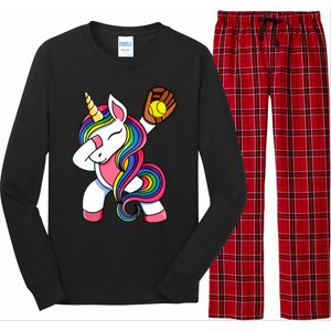 Girl Funny Dabbing Softball Unicorn Apparel Dab Long Sleeve Pajama Set