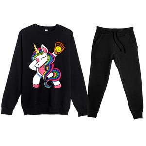 Girl Funny Dabbing Softball Unicorn Apparel Dab Premium Crewneck Sweatsuit Set