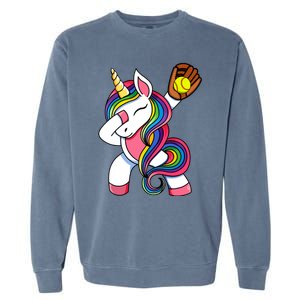 Girl Funny Dabbing Softball Unicorn Apparel Dab Garment-Dyed Sweatshirt