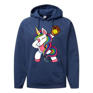 Girl Funny Dabbing Softball Unicorn Apparel Dab Performance Fleece Hoodie