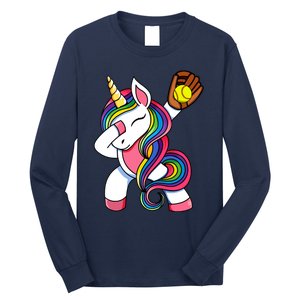 Girl Funny Dabbing Softball Unicorn Apparel Dab Long Sleeve Shirt