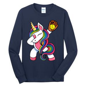 Girl Funny Dabbing Softball Unicorn Apparel Dab Tall Long Sleeve T-Shirt