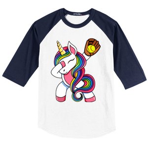 Girl Funny Dabbing Softball Unicorn Apparel Dab Baseball Sleeve Shirt