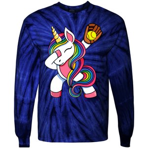 Girl Funny Dabbing Softball Unicorn Apparel Dab Tie-Dye Long Sleeve Shirt