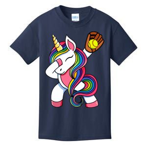 Girl Funny Dabbing Softball Unicorn Apparel Dab Kids T-Shirt