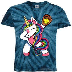 Girl Funny Dabbing Softball Unicorn Apparel Dab Kids Tie-Dye T-Shirt