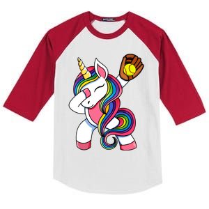 Girl Funny Dabbing Softball Unicorn Apparel Dab Kids Colorblock Raglan Jersey