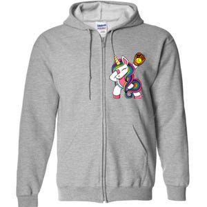 Girl Funny Dabbing Softball Unicorn Apparel Dab Full Zip Hoodie