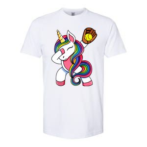 Girl Funny Dabbing Softball Unicorn Apparel Dab Softstyle CVC T-Shirt