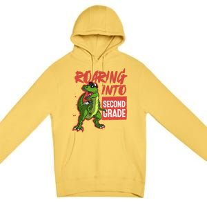 Gift For Dinosaur Roaring Into Second Grade Great Gift Premium Pullover Hoodie