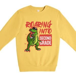 Gift For Dinosaur Roaring Into Second Grade Great Gift Premium Crewneck Sweatshirt