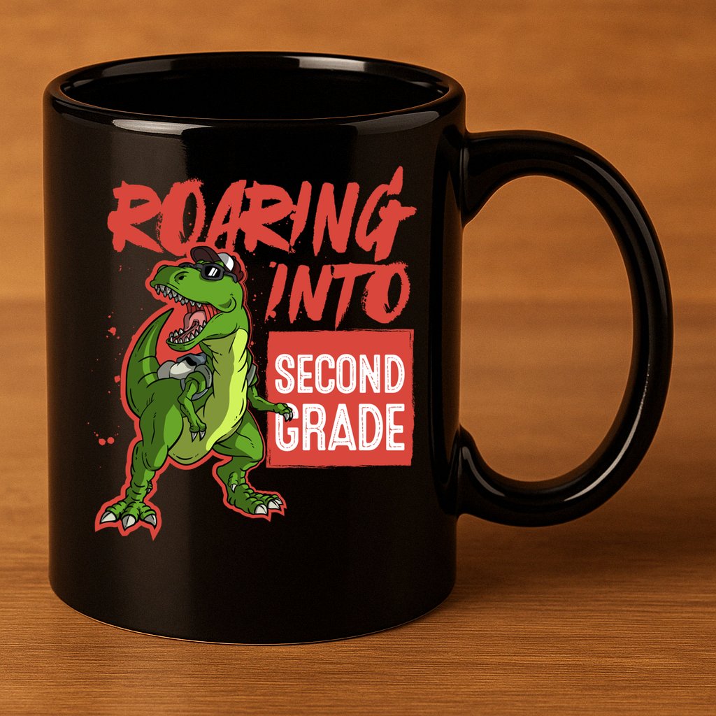 Gift For Dinosaur Roaring Into Second Grade Great Gift 11oz C Handle Ceramic Mug