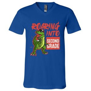 Gift For Dinosaur Roaring Into Second Grade Great Gift V-Neck T-Shirt